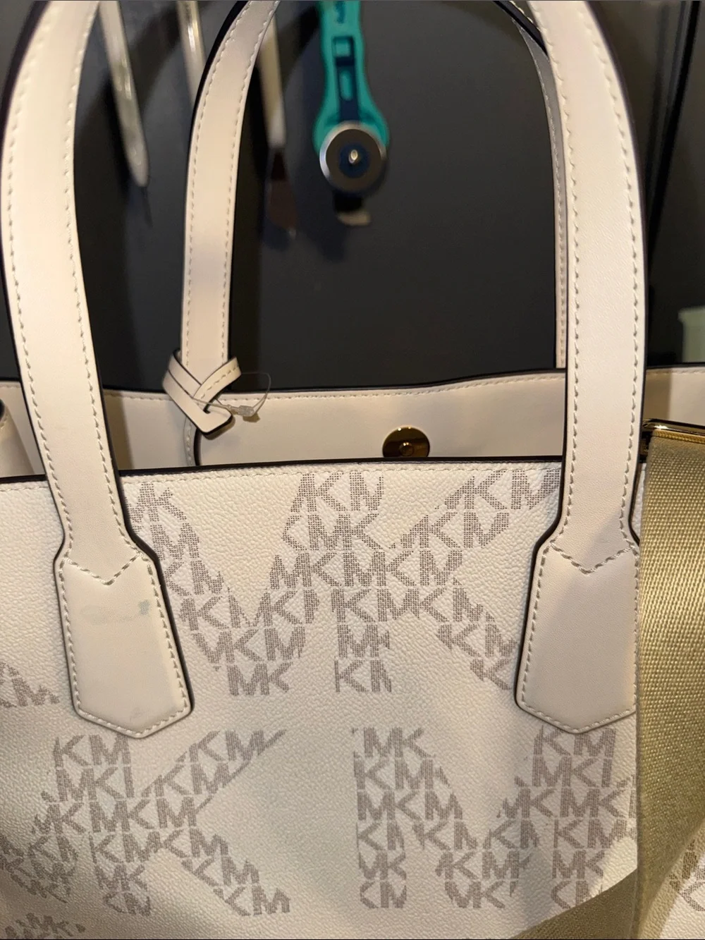 Michael Kors Cream Logo Tote with Neutral MK Print
